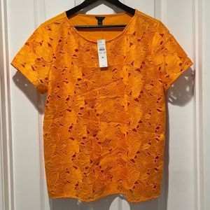 NWT ANN TAYLOR New Orange Flower detailed top Short Sleeve Blouse Size XL